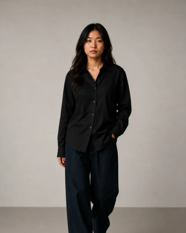 Black Relaxed Shirt for Women- MARVIA
