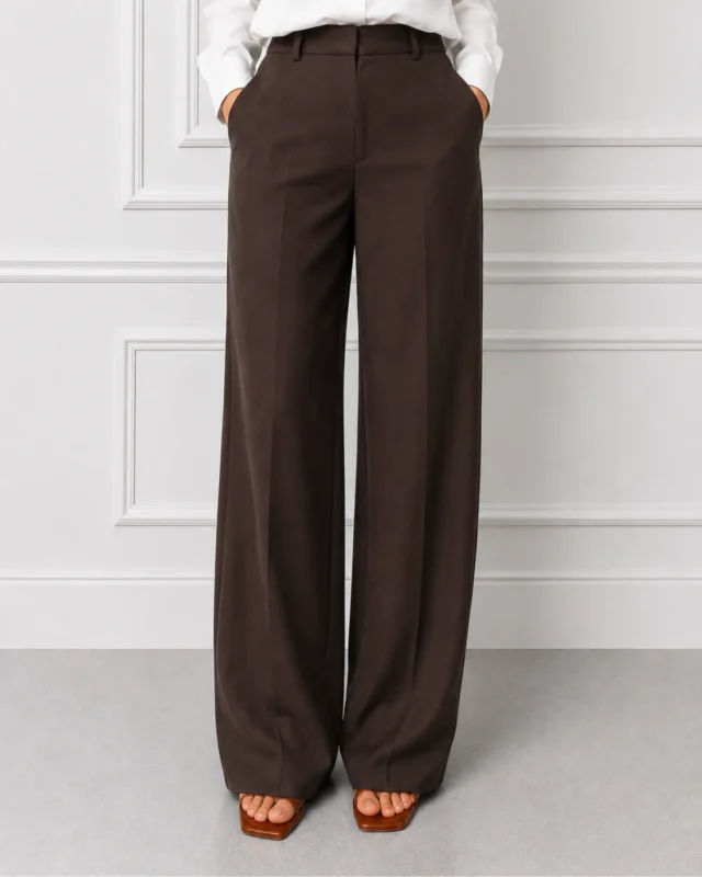 Tailored Wide-Leg Trousers-Mocha