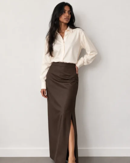 The Aurelia Shirt & Skirt Set- Ivory & Mocha